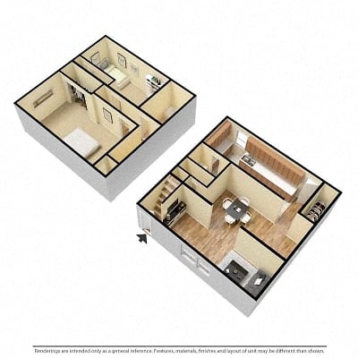 Floor plan for 2 beds, 1.5 baths, 1280 sqft